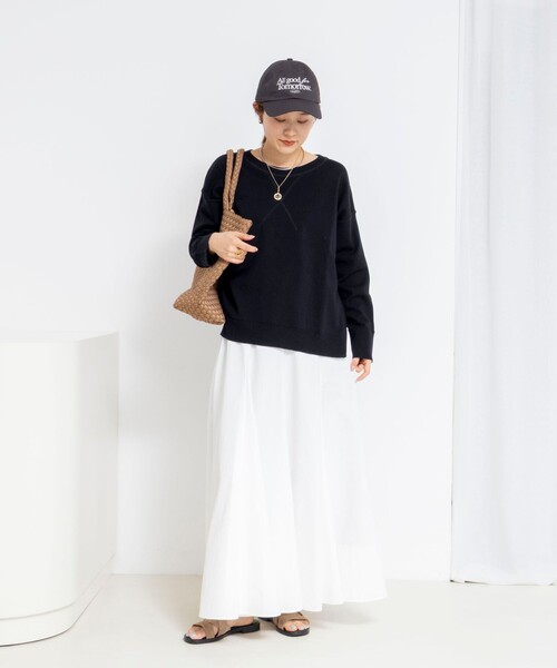 Rie Miller（リエミラー）の「《手洗い可能》トレーナー風プルオーバーサイドZIP（ニット/セーター・レディース・ネイビー/キナリ/ライトグレー・38）」の6枚目の写真