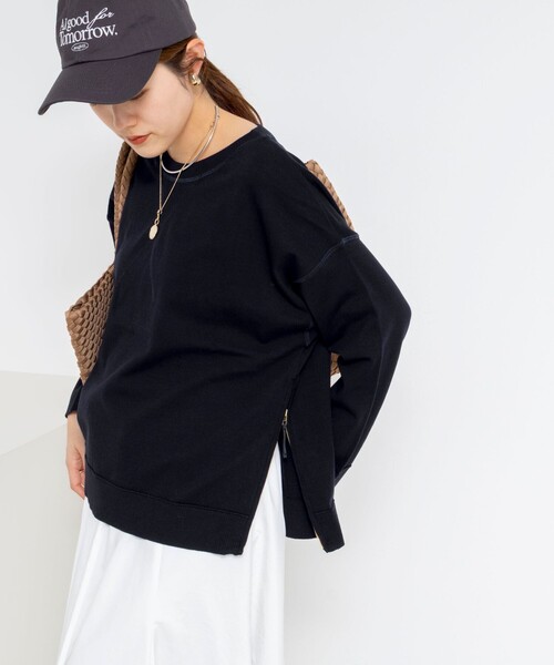 Rie Miller（リエミラー）の「《手洗い可能》トレーナー風プルオーバーサイドZIP（ニット/セーター・レディース・ネイビー/キナリ/ライトグレー・38）」の8枚目の写真