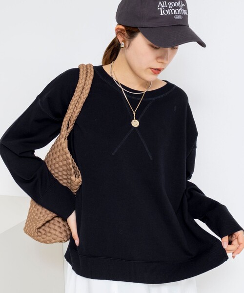 Rie Miller（リエミラー）の「《手洗い可能》トレーナー風プルオーバーサイドZIP（ニット/セーター・レディース・ネイビー/キナリ/ライトグレー・38）」の11枚目の写真