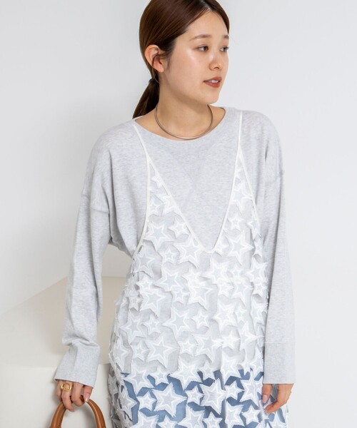 Rie Miller（リエミラー）の「《手洗い可能》トレーナー風プルオーバーサイドZIP（ニット/セーター・レディース・ネイビー/キナリ/ライトグレー・38）」の15枚目の写真