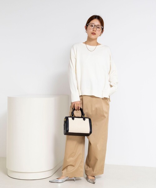 Rie Miller（リエミラー）の「《手洗い可能》トレーナー風プルオーバーサイドZIP（ニット/セーター・レディース・ネイビー/キナリ/ライトグレー・38）」の19枚目の写真