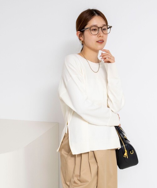 Rie Miller（リエミラー）の「《手洗い可能》トレーナー風プルオーバーサイドZIP（ニット/セーター・レディース・ネイビー/キナリ/ライトグレー・38）」の22枚目の写真