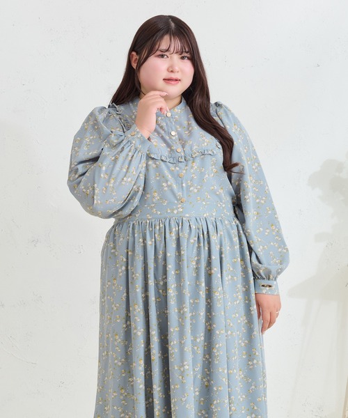 セール】【Louiosy】【大きいサイズ】チャーム付き花柄フリルブラウス