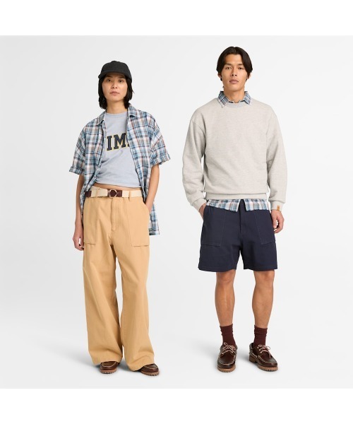 Timberland(ティンバーランド)の「リネン ブレンド ヤーン ダイ プレイド 半袖 シャツ ユニセックス(シャツ/ブラウス・メンズ・ネイビー・MEDIUM/XX-LARGE/X-LARGE/SMALL/LARGE)」の2枚目の写真
