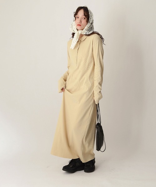 NOAHL(ノアル)の「【NOAHL】ヘンリーネックリブワンピース(ワンピース・レディース・グレー系/ブラウン系/イエロー・M/S)」の4枚目の写真