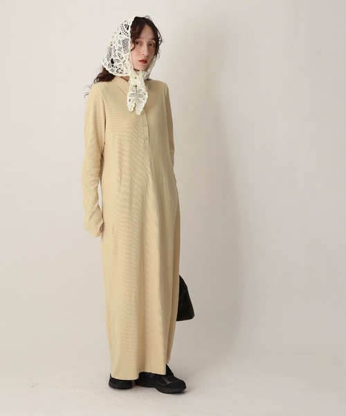 NOAHL(ノアル)の「【NOAHL】ヘンリーネックリブワンピース(ワンピース・レディース・グレー系/ブラウン系/イエロー・M/S)」の10枚目の写真