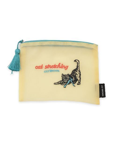 LILY BROWN（リリーブラウン）の「CAT刺繍シアーポーチ（ポーチ・レディース・イエロー/ホワイト/ピンク・F）」の2枚目の写真