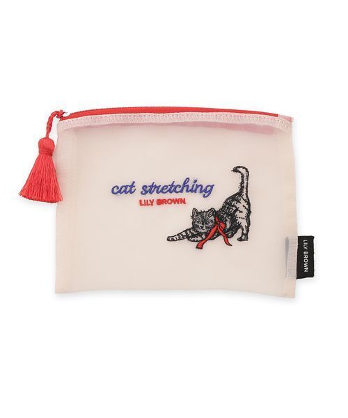 LILY BROWN（リリーブラウン）の「CAT刺繍シアーポーチ（ポーチ・レディース・イエロー/ホワイト/ピンク・F）」の4枚目の写真