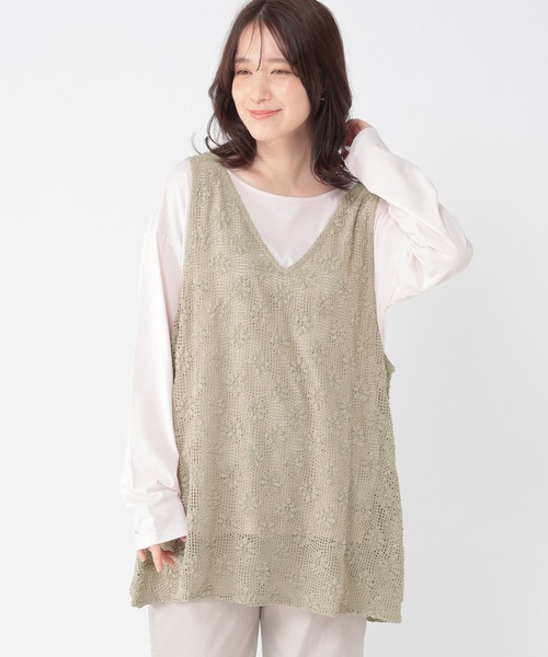 studio CLIP(スタディオクリップ)の「メッシュジャガードチュニックベスト(ベスト・レディース・カーキ/オフホワイト・FREE)」の1枚目の写真