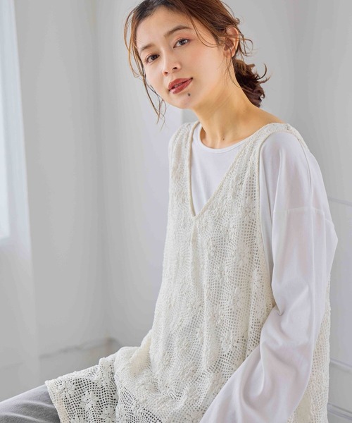 studio CLIP(スタディオクリップ)の「メッシュジャガードチュニックベスト(ベスト・レディース・カーキ/オフホワイト・FREE)」の7枚目の写真