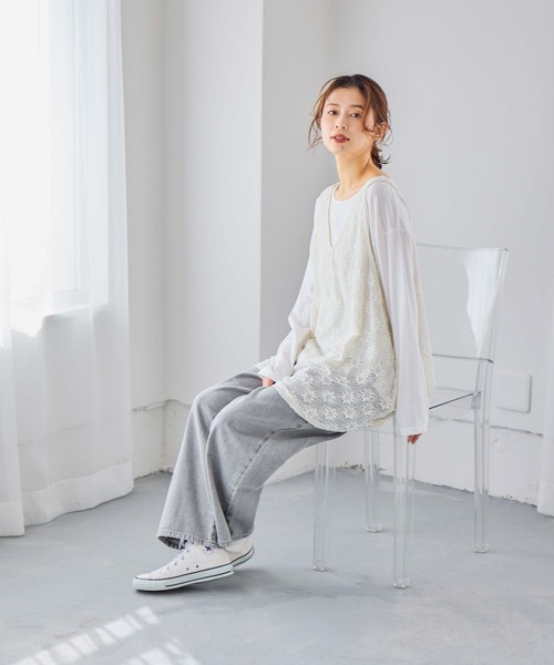 studio CLIP(スタディオクリップ)の「メッシュジャガードチュニックベスト(ベスト・レディース・カーキ/オフホワイト・FREE)」の8枚目の写真