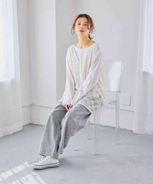 studio CLIP(スタディオクリップ)の「メッシュジャガードチュニックベスト(ベスト・レディース・カーキ/オフホワイト・FREE)」の10枚目の写真