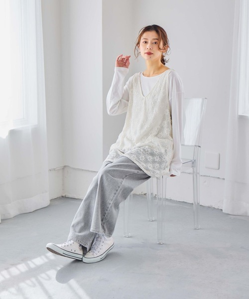 studio CLIP(スタディオクリップ)の「メッシュジャガードチュニックベスト(ベスト・レディース・カーキ/オフホワイト・FREE)」の11枚目の写真