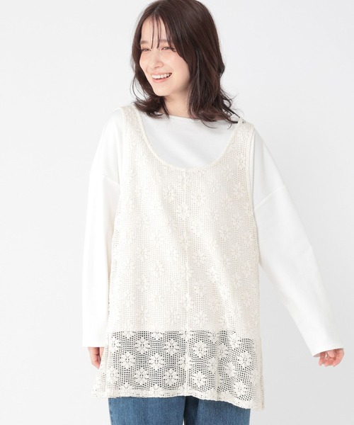 studio CLIP(スタディオクリップ)の「メッシュジャガードチュニックベスト(ベスト・レディース・カーキ/オフホワイト・FREE)」の13枚目の写真