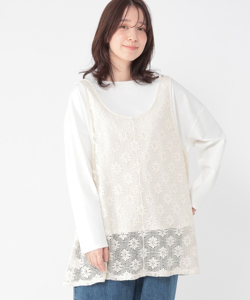 studio CLIP(スタディオクリップ)の「メッシュジャガードチュニックベスト(ベスト・レディース・カーキ/オフホワイト・FREE)」の14枚目の写真