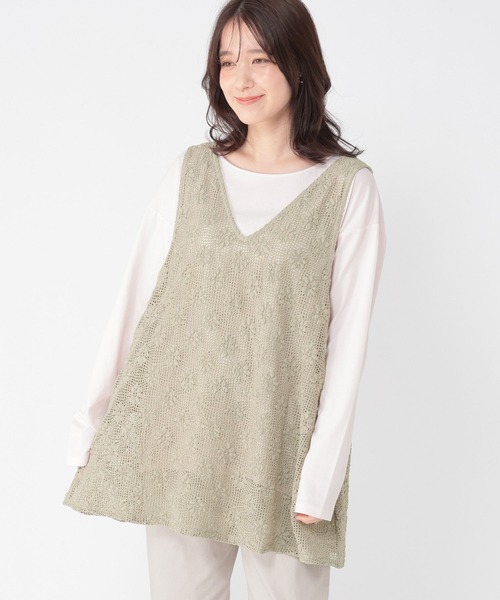 studio CLIP(スタディオクリップ)の「メッシュジャガードチュニックベスト(ベスト・レディース・カーキ/オフホワイト・FREE)」の20枚目の写真
