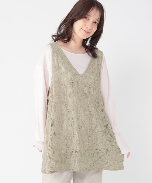 studio CLIP(スタディオクリップ)の「メッシュジャガードチュニックベスト(ベスト・レディース・カーキ/オフホワイト・FREE)」の21枚目の写真