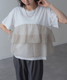 【SABUROKU】シアー感 のある フリル で華やぐ デザイン 半袖 Tシャツ