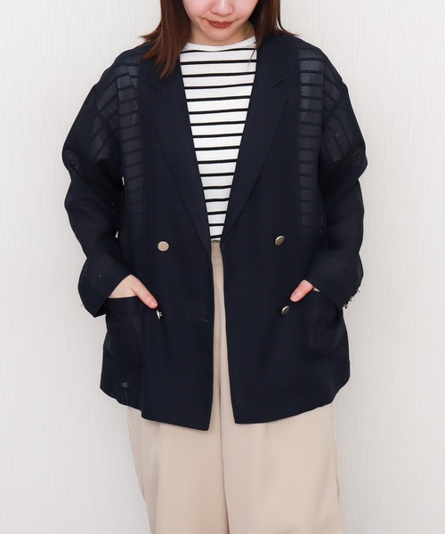 libelle more（リベル モア）の「メッシュジャガードシアーテーラードジャケット（テーラードジャケット・レディース・ブラック/ベージュ/ネイビー/オフホワイト/ブラウン・M/L）」の5枚目の写真