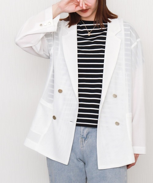 libelle more（リベル モア）の「メッシュジャガードシアーテーラードジャケット（テーラードジャケット・レディース・ブラック/ベージュ/ネイビー/オフホワイト/ブラウン・M/L）」の2枚目の写真