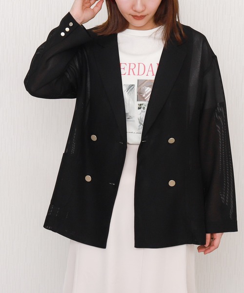 libelle more（リベル モア）の「メッシュジャガードシアーテーラードジャケット（テーラードジャケット・レディース・ブラック/ベージュ/ネイビー/オフホワイト/ブラウン・M/L）」の3枚目の写真