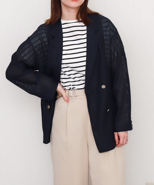 libelle more（リベル モア）の「メッシュジャガードシアーテーラードジャケット（テーラードジャケット・レディース・ブラック/ベージュ/ネイビー/オフホワイト/ブラウン・M/L）」の7枚目の写真