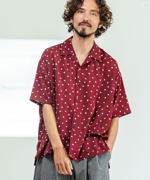 Magine（マージン）の「mhs2545- Printed Fabric Open Collar Five Sleeve Shirt 五分袖オープンカラーシャツ(MGN-261-004)（シャツ/ブラウス・メンズ・ベージュ/ブラック/ワイン・48/46/44）」の3枚目の写真