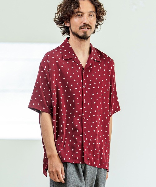 Magine（マージン）の「mhs2545- Printed Fabric Open Collar Five Sleeve Shirt 五分袖オープンカラーシャツ(MGN-261-004)（シャツ/ブラウス・メンズ・ベージュ/ブラック/ワイン・48/46/44）」の5枚目の写真