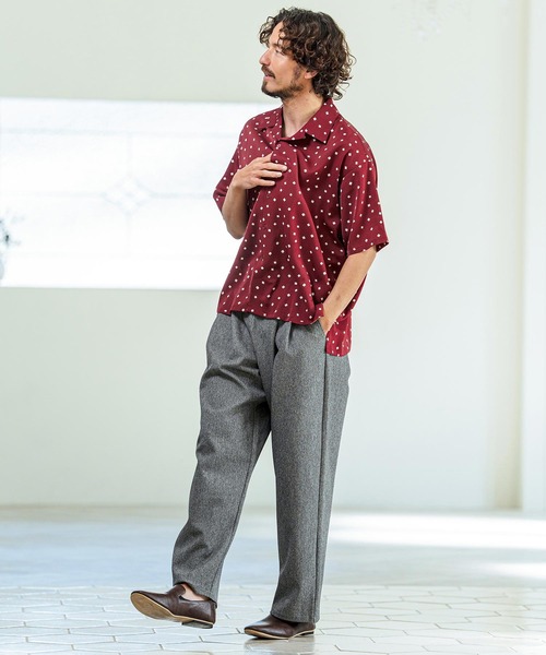 Magine（マージン）の「mhs2545- Printed Fabric Open Collar Five Sleeve Shirt 五分袖オープンカラーシャツ(MGN-261-004)（シャツ/ブラウス・メンズ・ベージュ/ブラック/ワイン・48/46/44）」の6枚目の写真