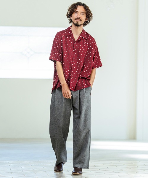 Magine（マージン）の「mhs2545- Printed Fabric Open Collar Five Sleeve Shirt 五分袖オープンカラーシャツ(MGN-261-004)（シャツ/ブラウス・メンズ・ベージュ/ブラック/ワイン・48/46/44）」の7枚目の写真