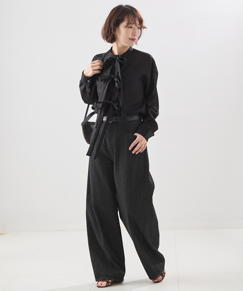 journal standard L'essage(ジャーナルスタンダードレサージュ)の「シアーサテンリボンブラウス(シャツ/ブラウス・レディース・ブラック/ホワイト/サックスブルー・FREE)」の5枚目の写真