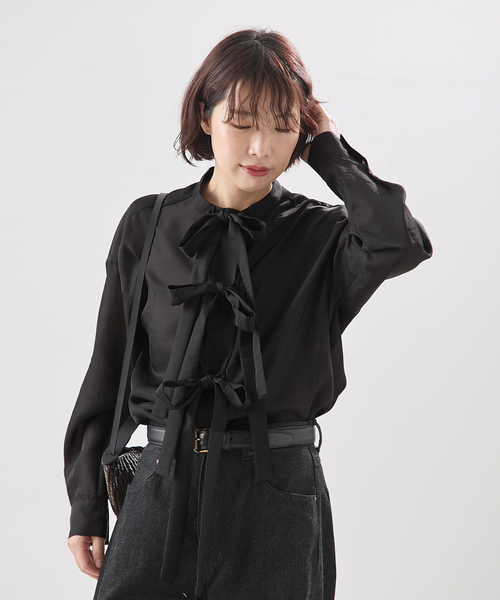 journal standard L'essage(ジャーナルスタンダードレサージュ)の「シアーサテンリボンブラウス(シャツ/ブラウス・レディース・ブラック/ホワイト/サックスブルー・FREE)」の8枚目の写真
