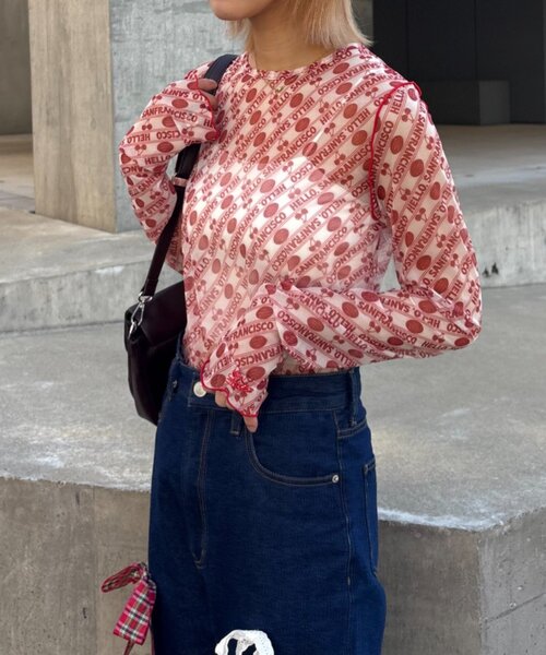 HELLO.SANFRANCISCO(ハローサンフランシスコ)の「【HELLO.SANFRANCISCO/ハローサンフランシスコ】チェリー柄シアープリントTEE(Tシャツ/カットソー・レディース・レッド/ブラウン/ブラック・ONE SIZE)」の7枚目の写真