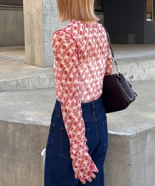 HELLO.SANFRANCISCO(ハローサンフランシスコ)の「【HELLO.SANFRANCISCO/ハローサンフランシスコ】チェリー柄シアープリントTEE(Tシャツ/カットソー・レディース・レッド/ブラウン/ブラック・ONE SIZE)」の8枚目の写真