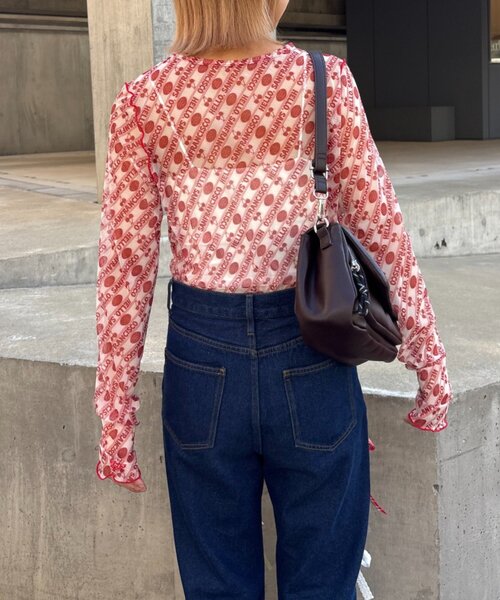 HELLO.SANFRANCISCO(ハローサンフランシスコ)の「【HELLO.SANFRANCISCO/ハローサンフランシスコ】チェリー柄シアープリントTEE(Tシャツ/カットソー・レディース・レッド/ブラウン/ブラック・ONE SIZE)」の9枚目の写真