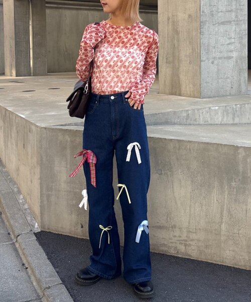 HELLO.SANFRANCISCO(ハローサンフランシスコ)の「【HELLO.SANFRANCISCO/ハローサンフランシスコ】チェリー柄シアープリントTEE(Tシャツ/カットソー・レディース・レッド/ブラウン/ブラック・ONE SIZE)」の11枚目の写真
