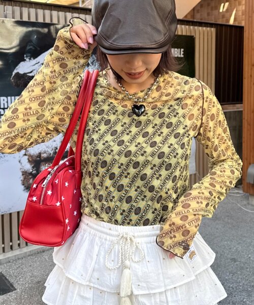 HELLO.SANFRANCISCO(ハローサンフランシスコ)の「【HELLO.SANFRANCISCO/ハローサンフランシスコ】チェリー柄シアープリントTEE(Tシャツ/カットソー・レディース・レッド/ブラウン/ブラック・ONE SIZE)」の14枚目の写真