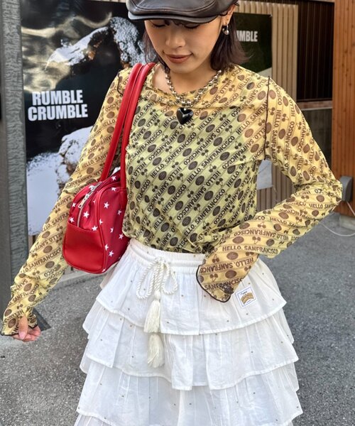 HELLO.SANFRANCISCO(ハローサンフランシスコ)の「【HELLO.SANFRANCISCO/ハローサンフランシスコ】チェリー柄シアープリントTEE(Tシャツ/カットソー・レディース・レッド/ブラウン/ブラック・ONE SIZE)」の16枚目の写真