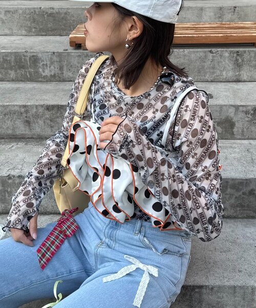 HELLO.SANFRANCISCO(ハローサンフランシスコ)の「【HELLO.SANFRANCISCO/ハローサンフランシスコ】チェリー柄シアープリントTEE(Tシャツ/カットソー・レディース・レッド/ブラウン/ブラック・ONE SIZE)」の22枚目の写真