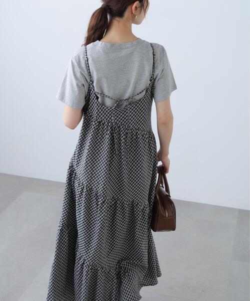 FREE'S MART（フリーズマート）の「◆チェック柄エスカルゴティアードキャミワンピース（ワンピース・レディース・ベージュ系その他/イエロー系その他/ブラック系その他・SMALL/MEDIUM）」の5枚目の写真