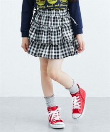 リボン付きラメチェック柄パンツインフリルスカート