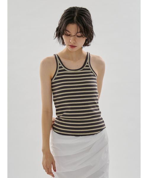 emmi(エミ)の「カップインボーダータンクトップ(タンクトップ・レディース・アイボリー/チャコールグレー・F)」の9枚目の写真