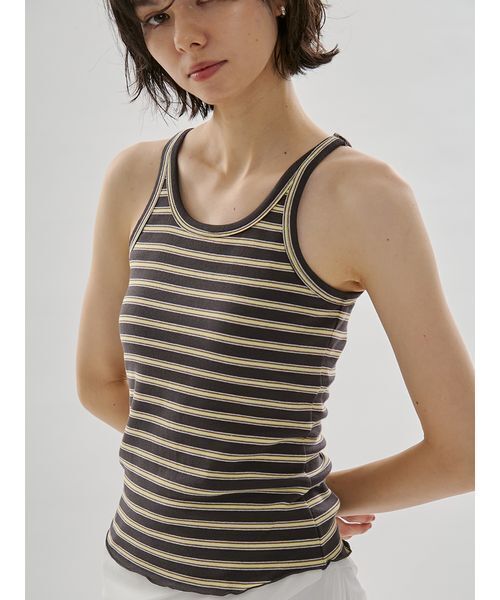 emmi(エミ)の「カップインボーダータンクトップ(タンクトップ・レディース・アイボリー/チャコールグレー・F)」の12枚目の写真