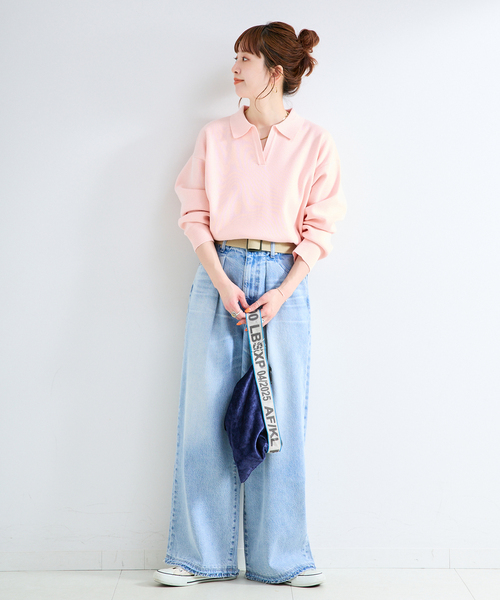 B.C STOCK(ベーセーストック)の「手洗い可 / 襟付きスキッパーニット(ニット/セーター・レディース・ピンク系その他/サックスブルー/ライトグレー・FREE)」の4枚目の写真