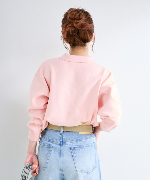 B.C STOCK(ベーセーストック)の「手洗い可 / 襟付きスキッパーニット(ニット/セーター・レディース・ピンク系その他/サックスブルー/ライトグレー・FREE)」の9枚目の写真