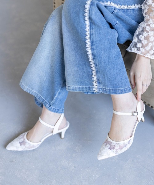 clear（クリア）の「フラワーメッシュミュール（パンプス・レディース・アイボリー/ブラック・L/M）」の11枚目の写真