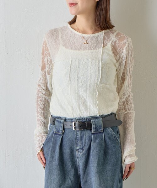 goocy（グーシー）の「レースパッチワークトップス（Tシャツ/カットソー・レディース・ブラック/アイボリー・FREE）」の4枚目の写真