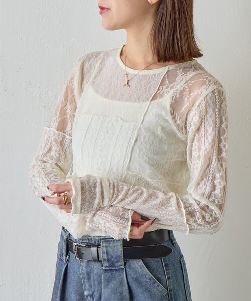 goocy（グーシー）の「レースパッチワークトップス（Tシャツ/カットソー・レディース・ブラック/アイボリー・FREE）」の6枚目の写真