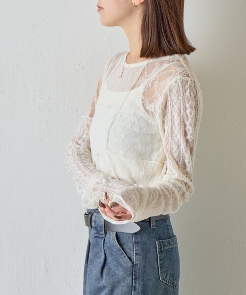 goocy（グーシー）の「レースパッチワークトップス（Tシャツ/カットソー・レディース・ブラック/アイボリー・FREE）」の7枚目の写真