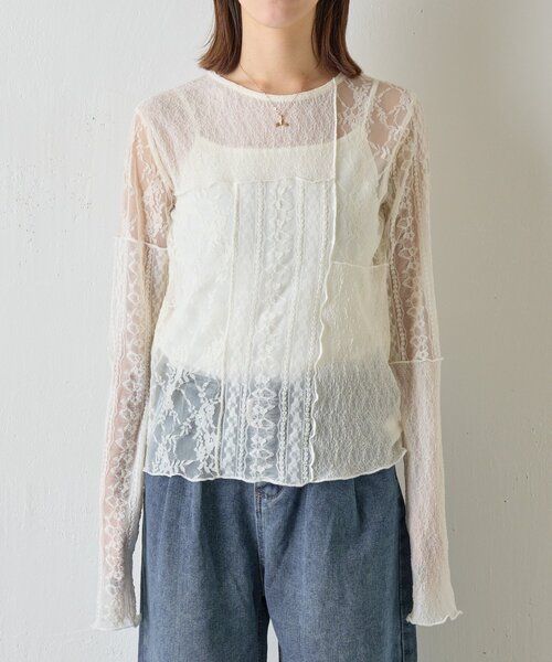 goocy（グーシー）の「レースパッチワークトップス（Tシャツ/カットソー・レディース・ブラック/アイボリー・FREE）」の12枚目の写真